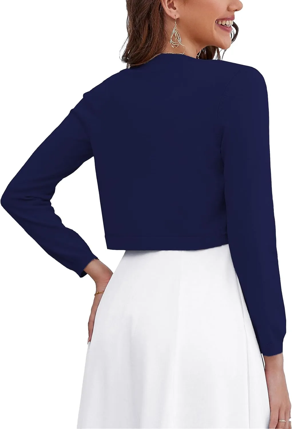 OmicGot Women's Long Sleeve Cardigan Knit Sweaters Cropped Open Front Bolero Shrug for Dresses S-XL