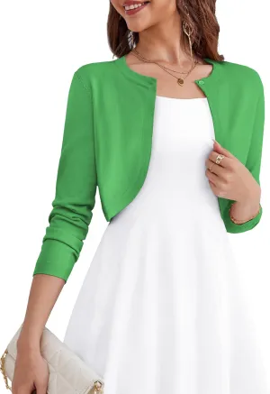 OmicGot Women's Long Sleeve Cardigan Knit Sweaters Cropped Open Front Bolero Shrug for Dresses S-XL