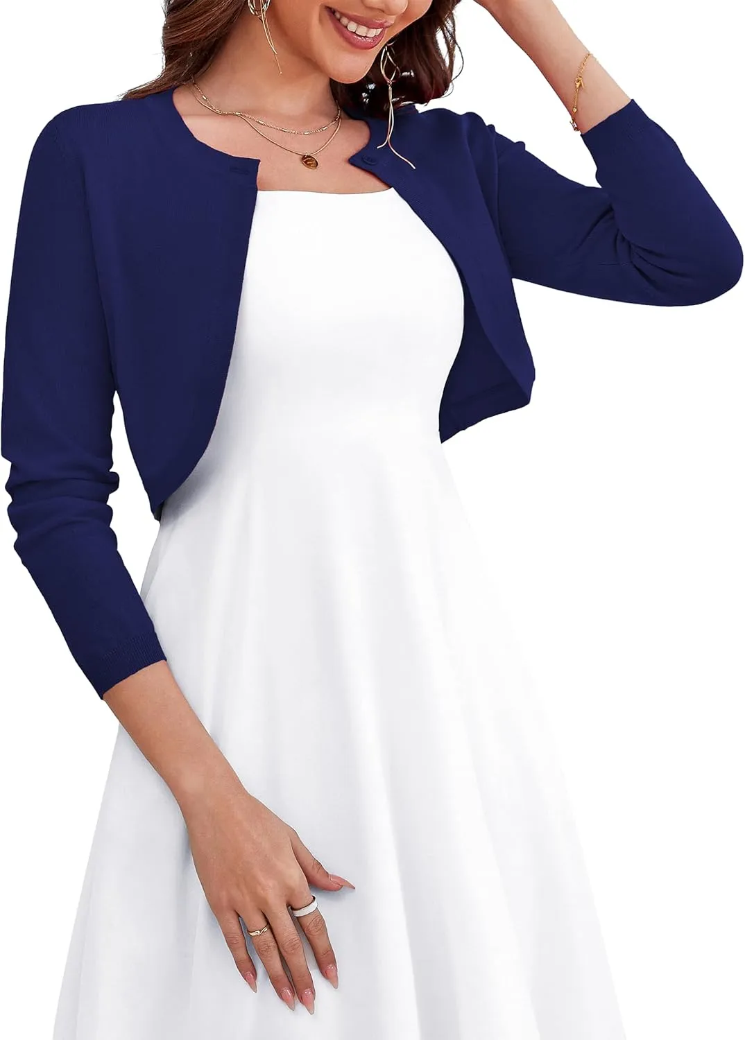OmicGot Women's Long Sleeve Cardigan Knit Sweaters Cropped Open Front Bolero Shrug for Dresses S-XL