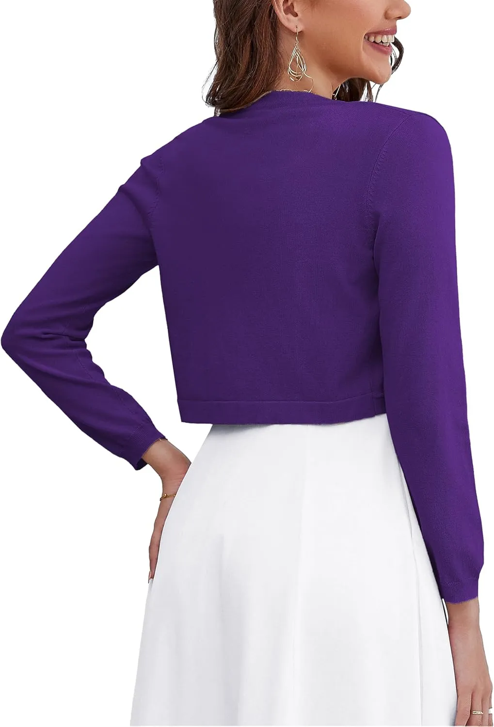 OmicGot Women's Long Sleeve Cardigan Knit Sweaters Cropped Open Front Bolero Shrug for Dresses S-XL