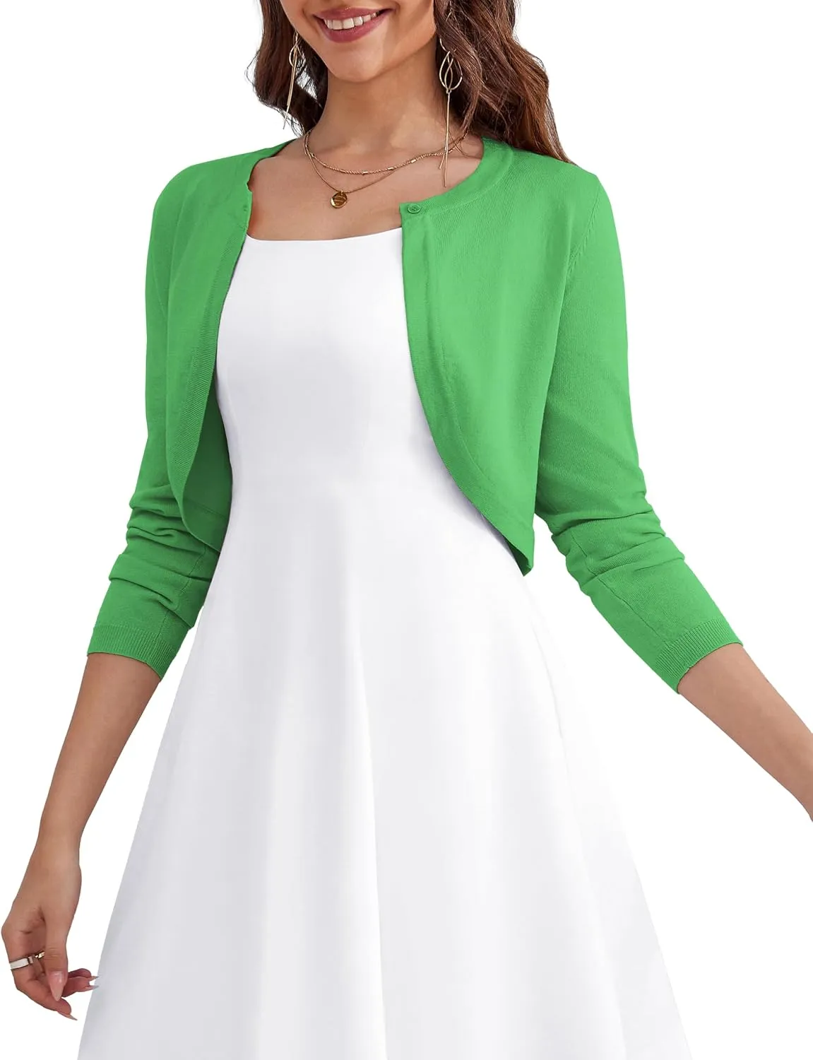 OmicGot Women's Long Sleeve Cardigan Knit Sweaters Cropped Open Front Bolero Shrug for Dresses S-XL