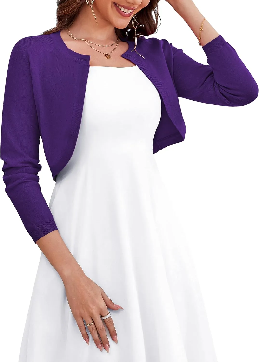 OmicGot Women's Long Sleeve Cardigan Knit Sweaters Cropped Open Front Bolero Shrug for Dresses S-XL