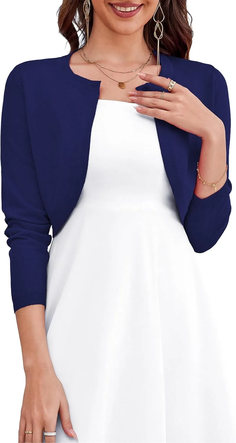 OmicGot Women's Long Sleeve Cardigan Knit Sweaters Cropped Open Front Bolero Shrug for Dresses S-XL