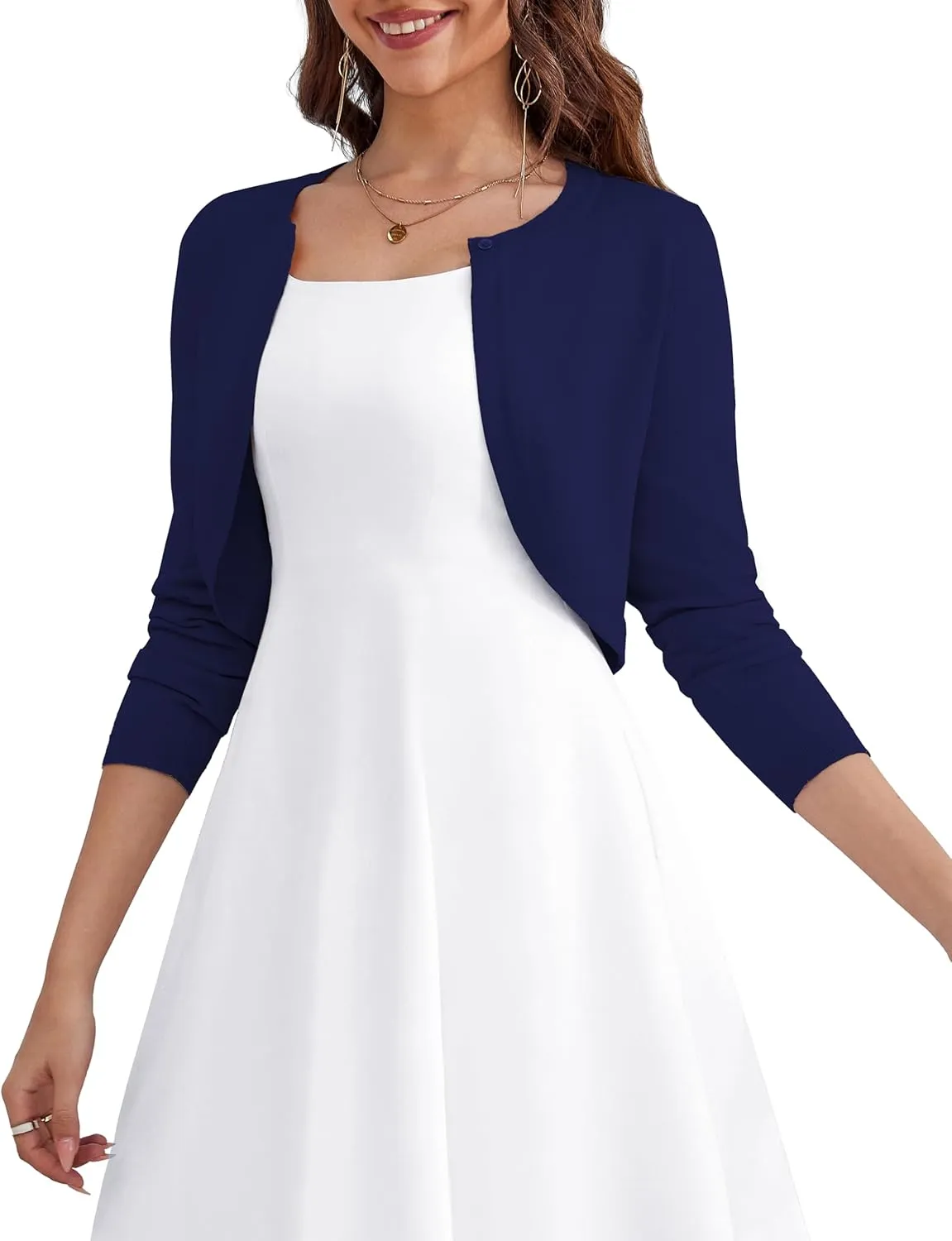 OmicGot Women's Long Sleeve Cardigan Knit Sweaters Cropped Open Front Bolero Shrug for Dresses S-XL