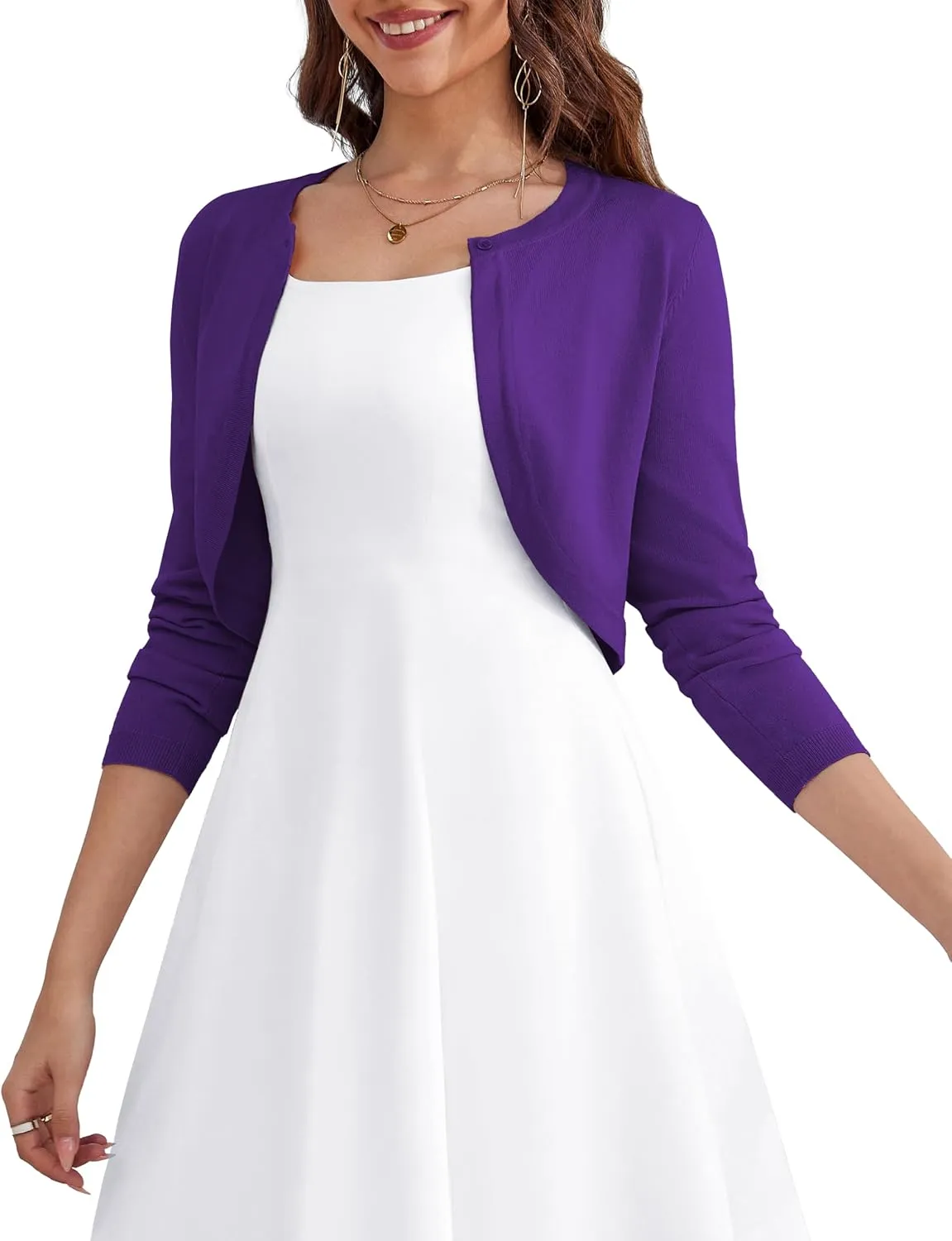 OmicGot Women's Long Sleeve Cardigan Knit Sweaters Cropped Open Front Bolero Shrug for Dresses S-XL