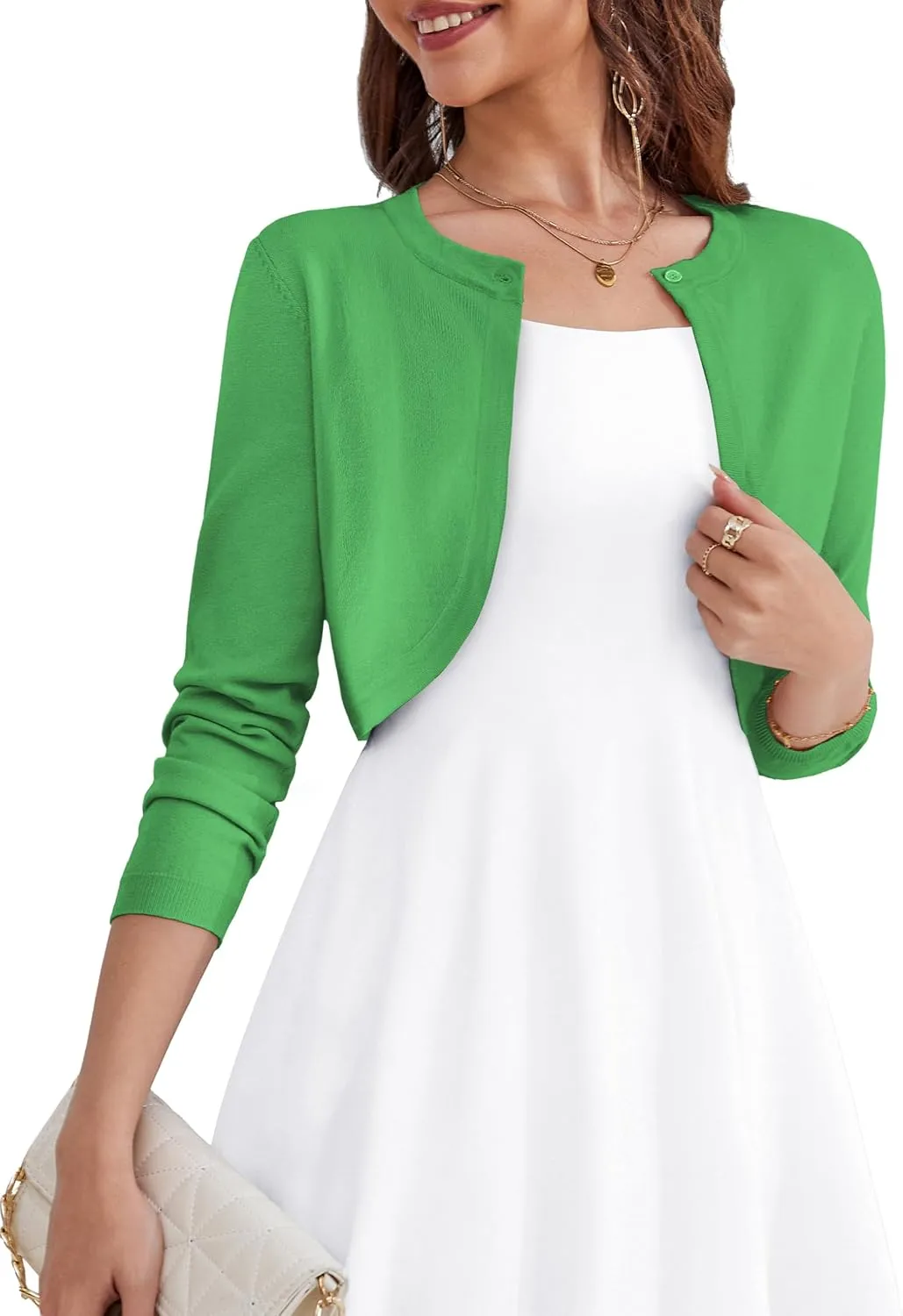 OmicGot Women's Long Sleeve Cardigan Knit Sweaters Cropped Open Front Bolero Shrug for Dresses S-XL