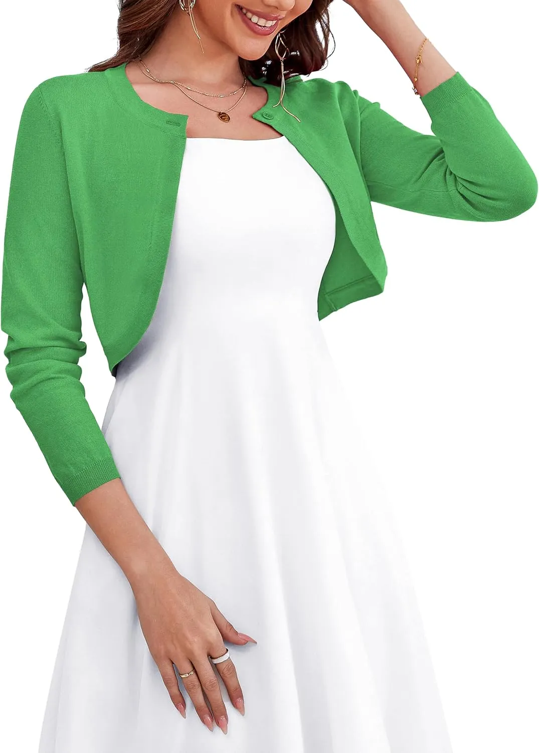 OmicGot Women's Long Sleeve Cardigan Knit Sweaters Cropped Open Front Bolero Shrug for Dresses S-XL