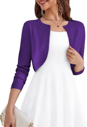 OmicGot Women's Long Sleeve Cardigan Knit Sweaters Cropped Open Front Bolero Shrug for Dresses S-XL