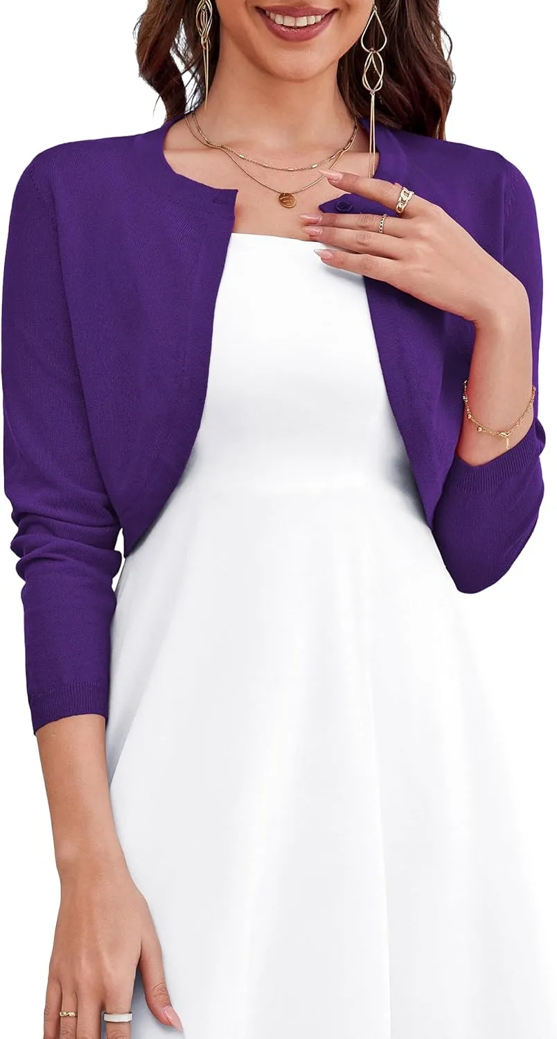 OmicGot Women's Long Sleeve Cardigan Knit Sweaters Cropped Open Front Bolero Shrug for Dresses S-XL