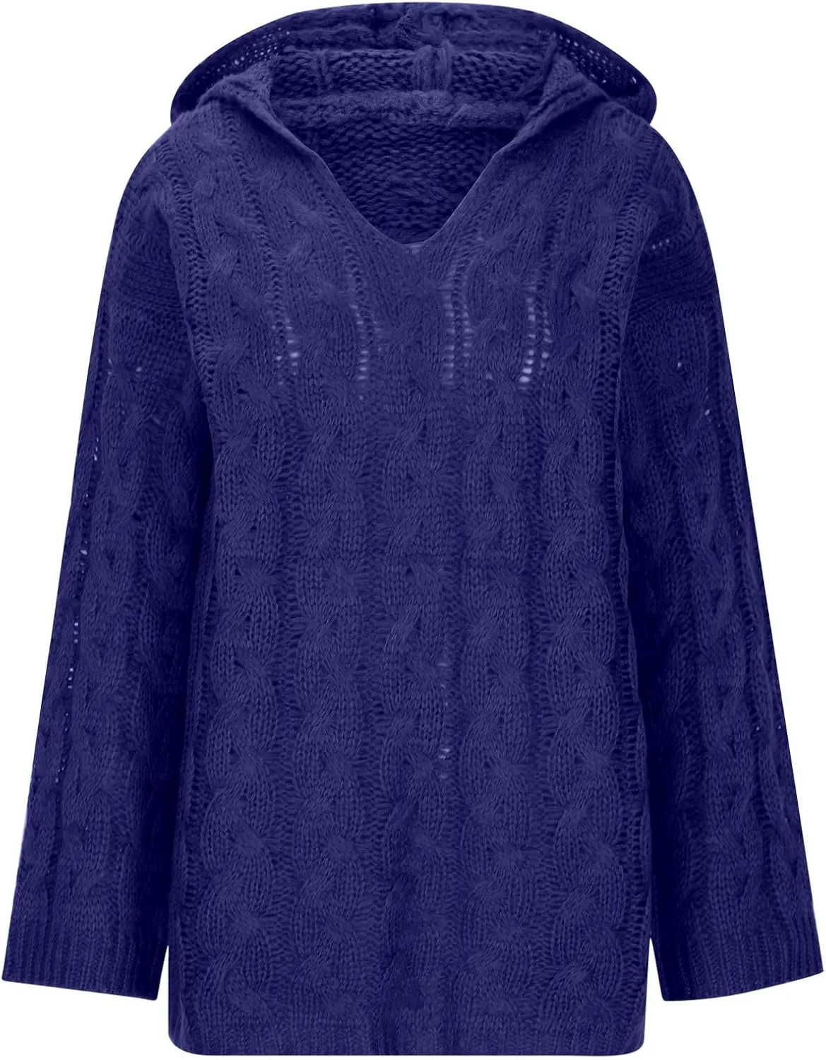 Oversized Sweaters Womens Chunky Cable Knit Pullover Hooded Sweaters V Neck Long Sleeve Loose Hoodies Knitwear Clothes
