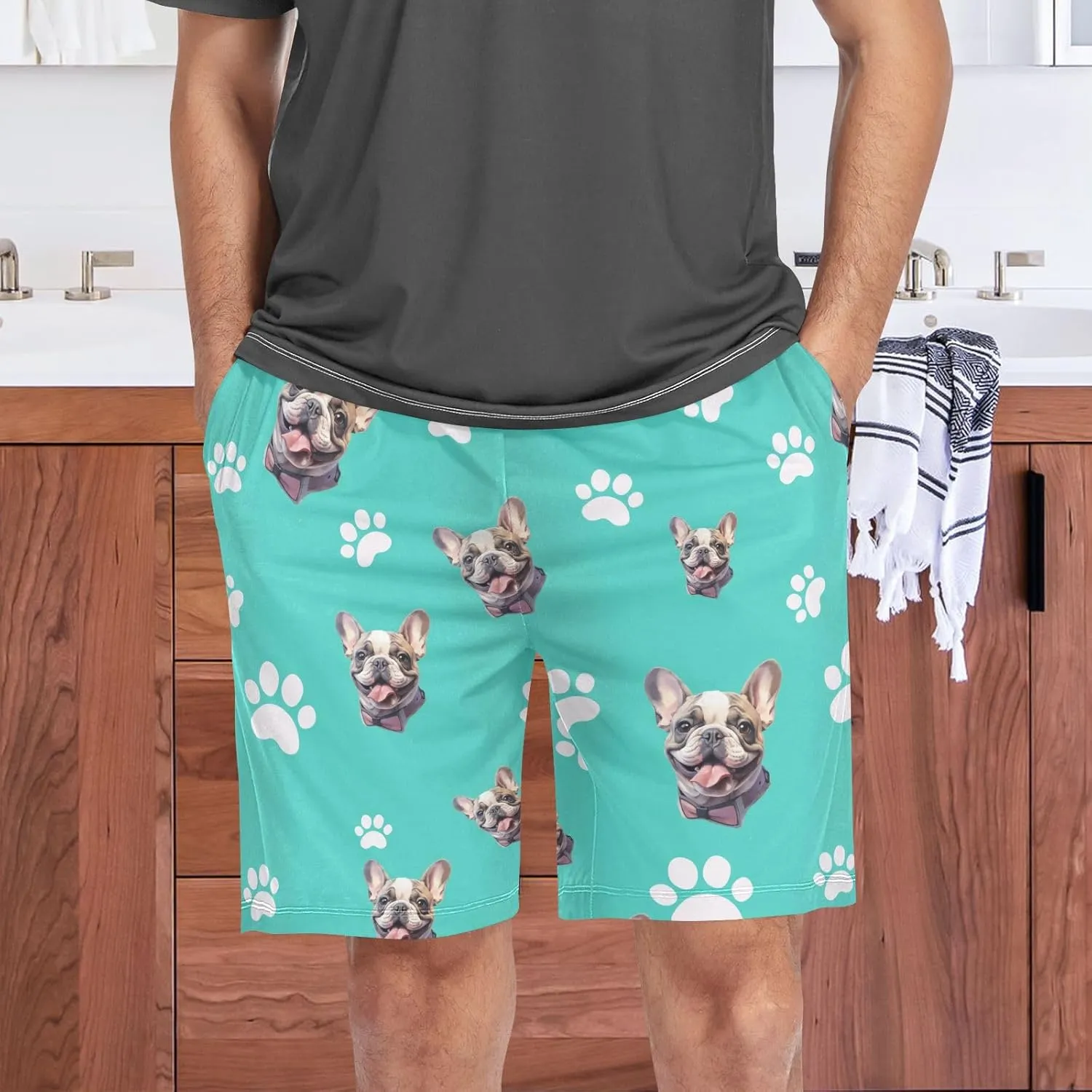 Personalized Mens Pajama Shorts Custom Face Lounge Sleep Shorts Men's Sleepwear for Men