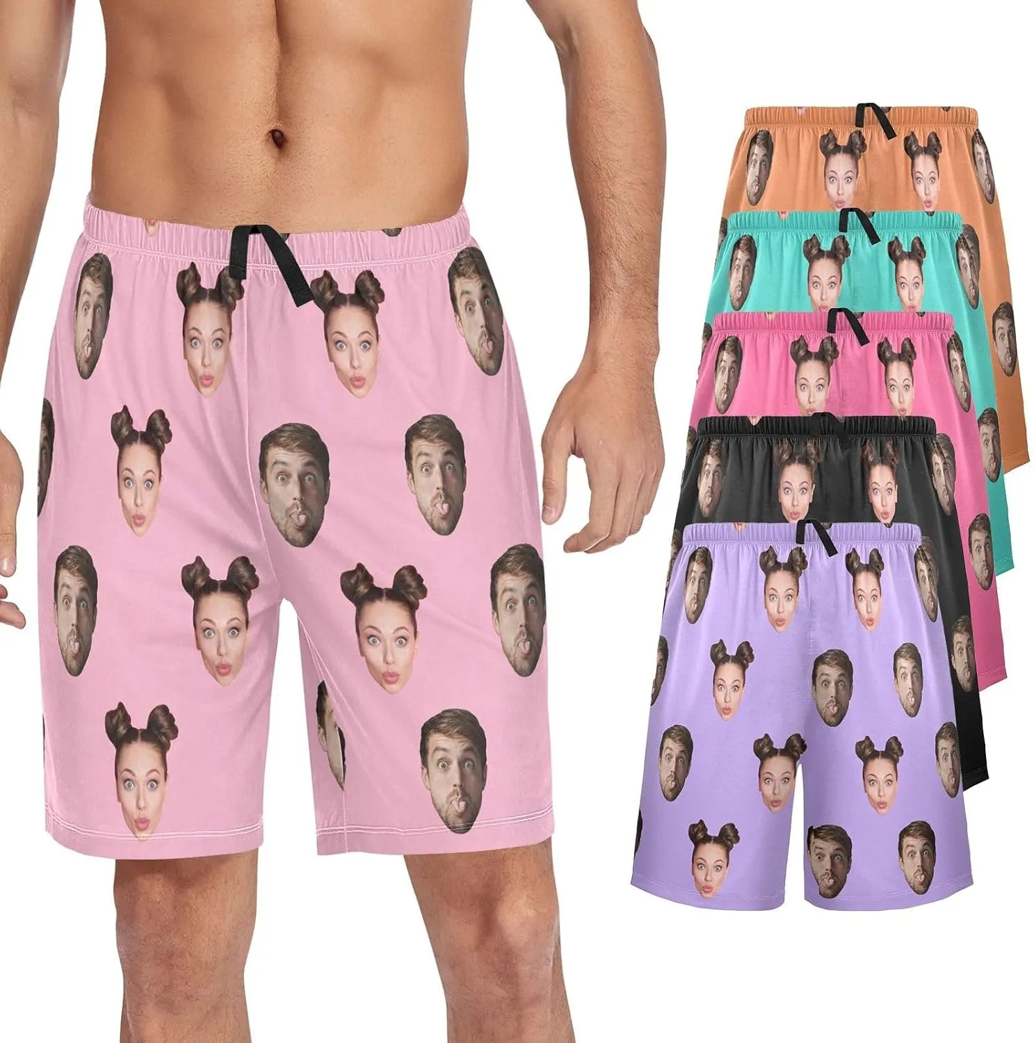 Personalized Mens Pajama Shorts Custom Face Lounge Sleep Shorts Men's Sleepwear for Men