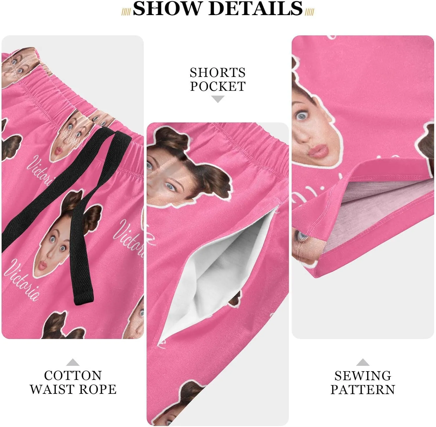 Personalized Mens Pajama Shorts Custom Face Lounge Sleep Shorts Men's Sleepwear for Men