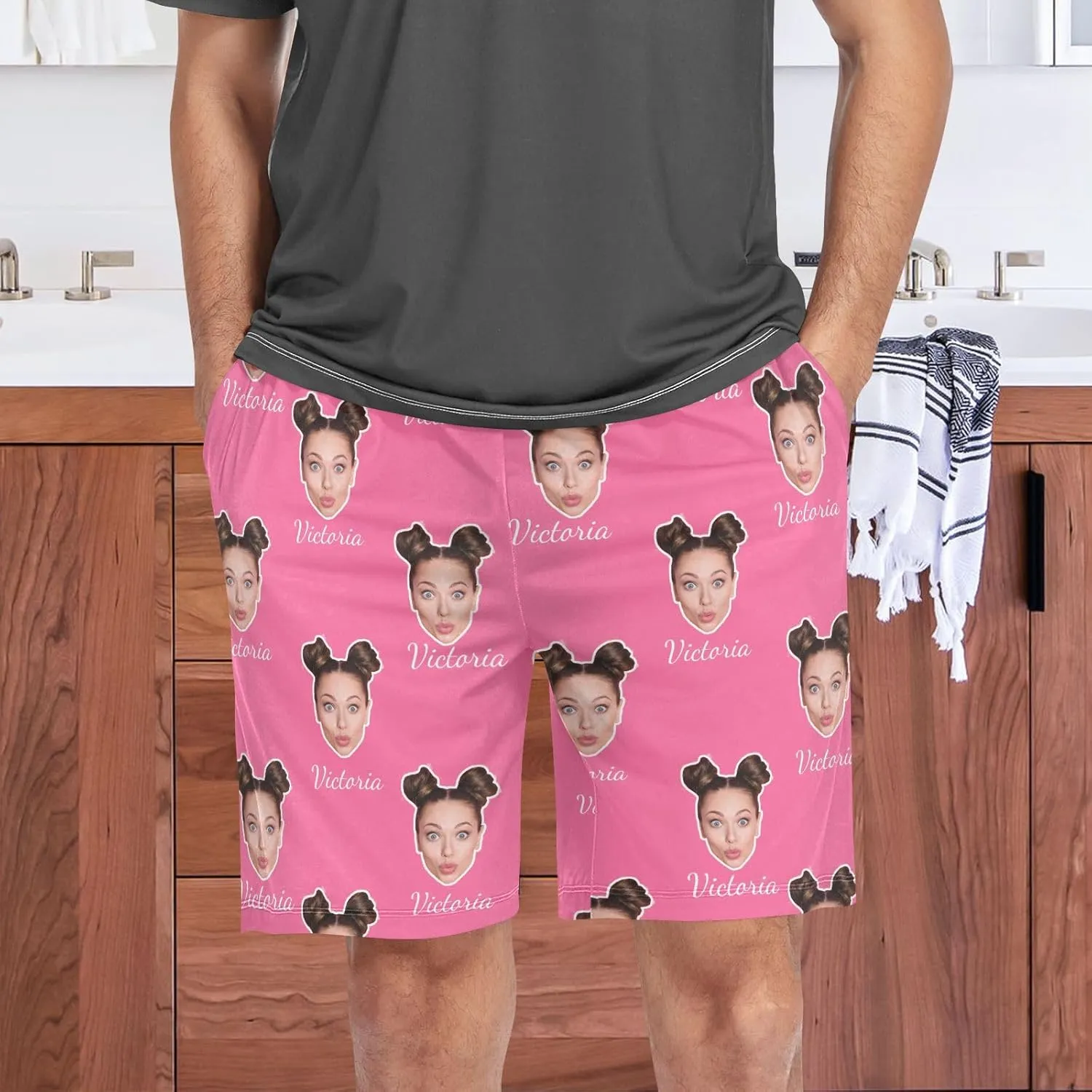 Personalized Mens Pajama Shorts Custom Face Lounge Sleep Shorts Men's Sleepwear for Men