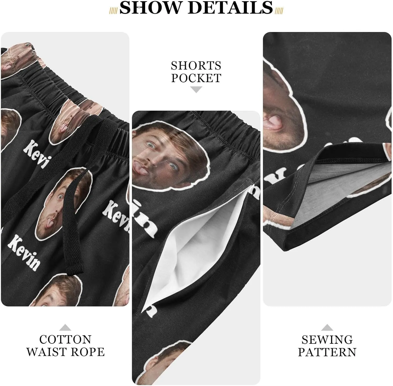 Personalized Mens Pajama Shorts Custom Face Lounge Sleep Shorts Men's Sleepwear for Men