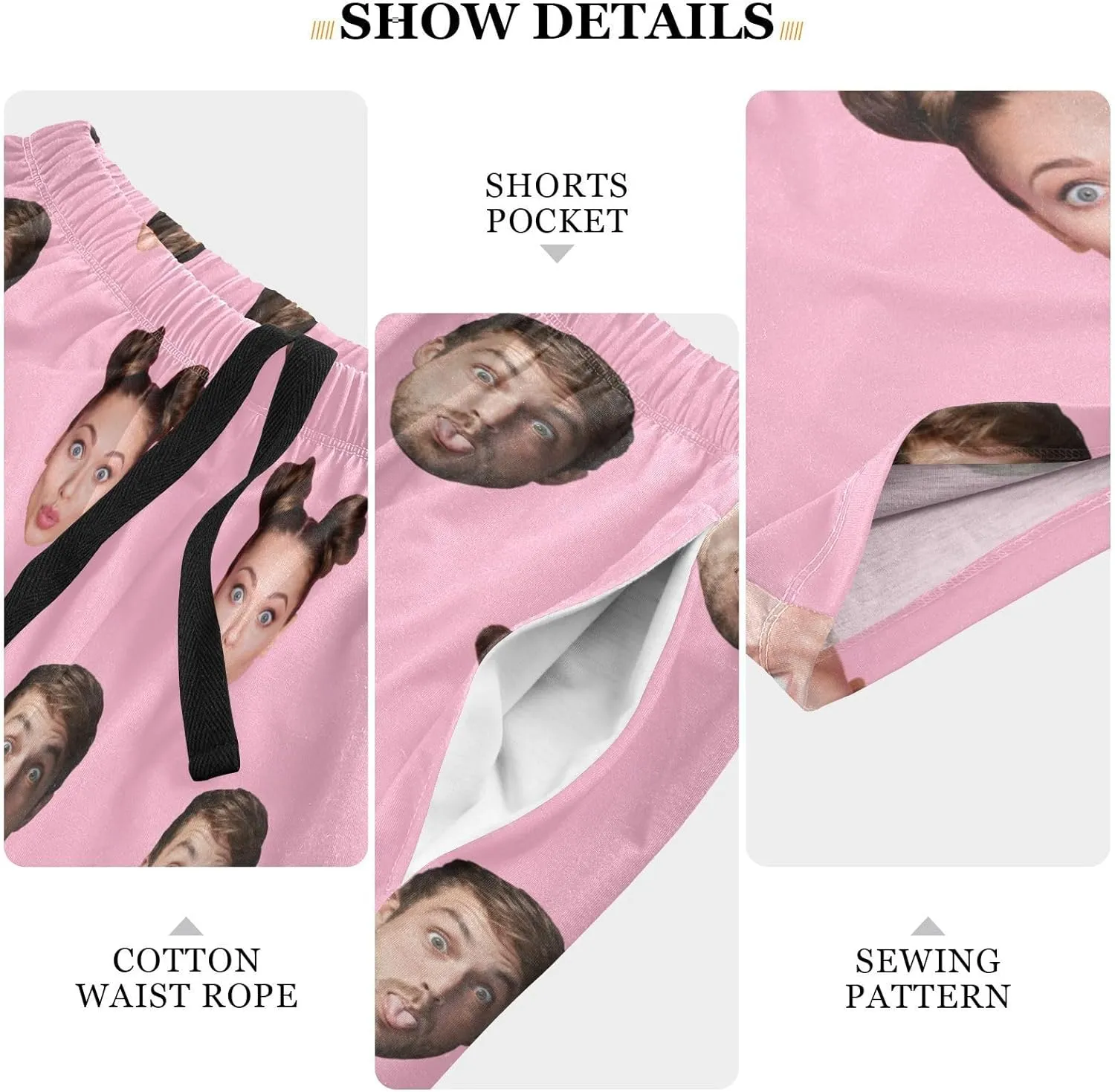 Personalized Mens Pajama Shorts Custom Face Lounge Sleep Shorts Men's Sleepwear for Men
