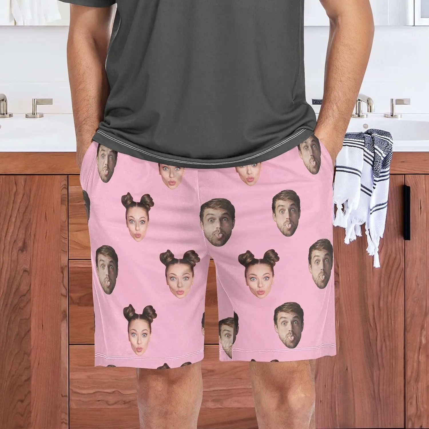 Personalized Mens Pajama Shorts Custom Face Lounge Sleep Shorts Men's Sleepwear for Men