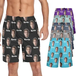Personalized Mens Pajama Shorts Custom Face Lounge Sleep Shorts Men's Sleepwear for Men
