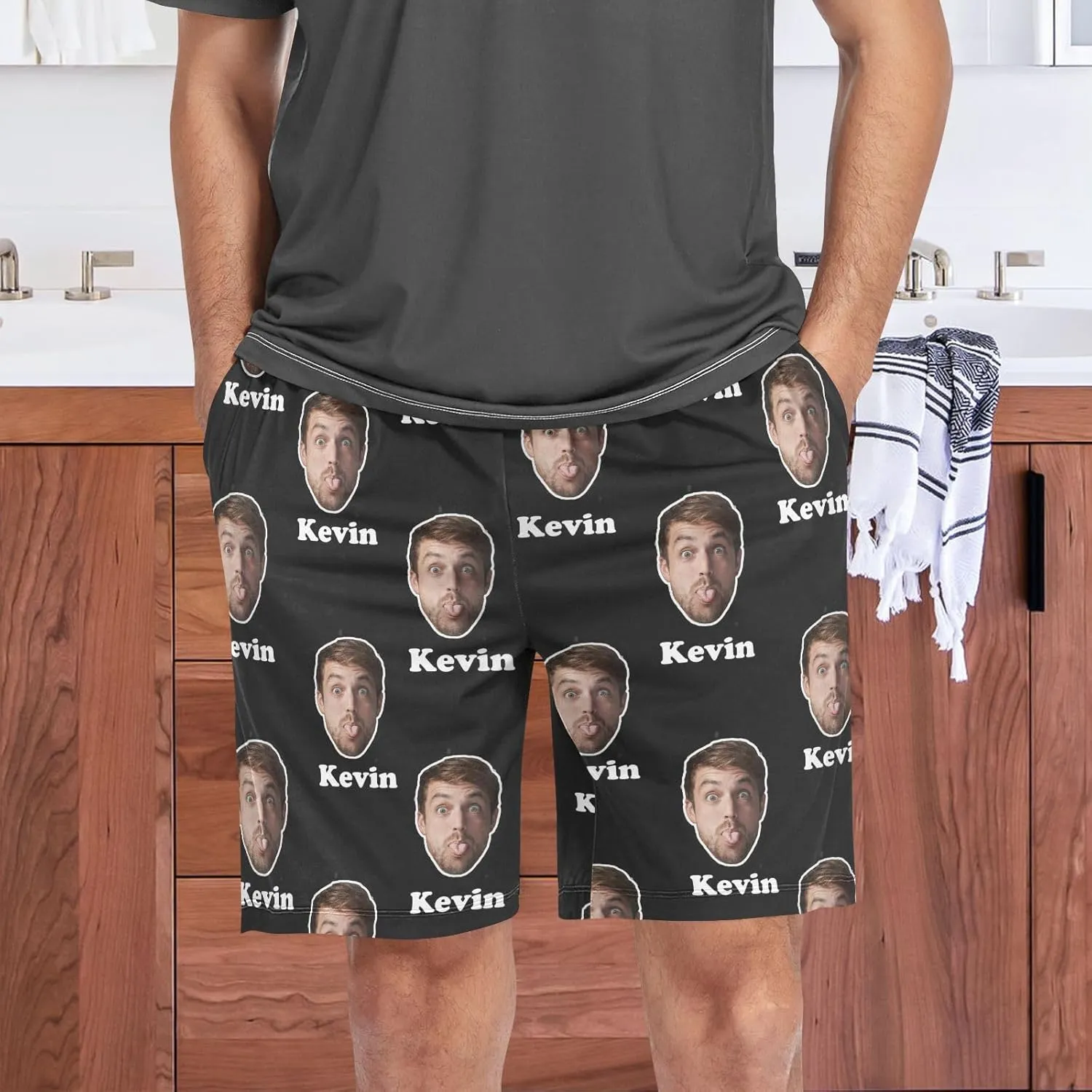 Personalized Mens Pajama Shorts Custom Face Lounge Sleep Shorts Men's Sleepwear for Men