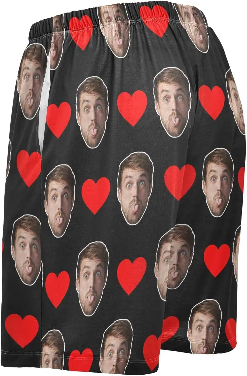 Personalized Mens Pajama Shorts Custom Face Lounge Sleep Shorts Men's Sleepwear for Men