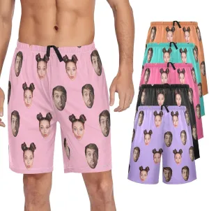 Personalized Mens Pajama Shorts Custom Face Lounge Sleep Shorts Men's Sleepwear for Men