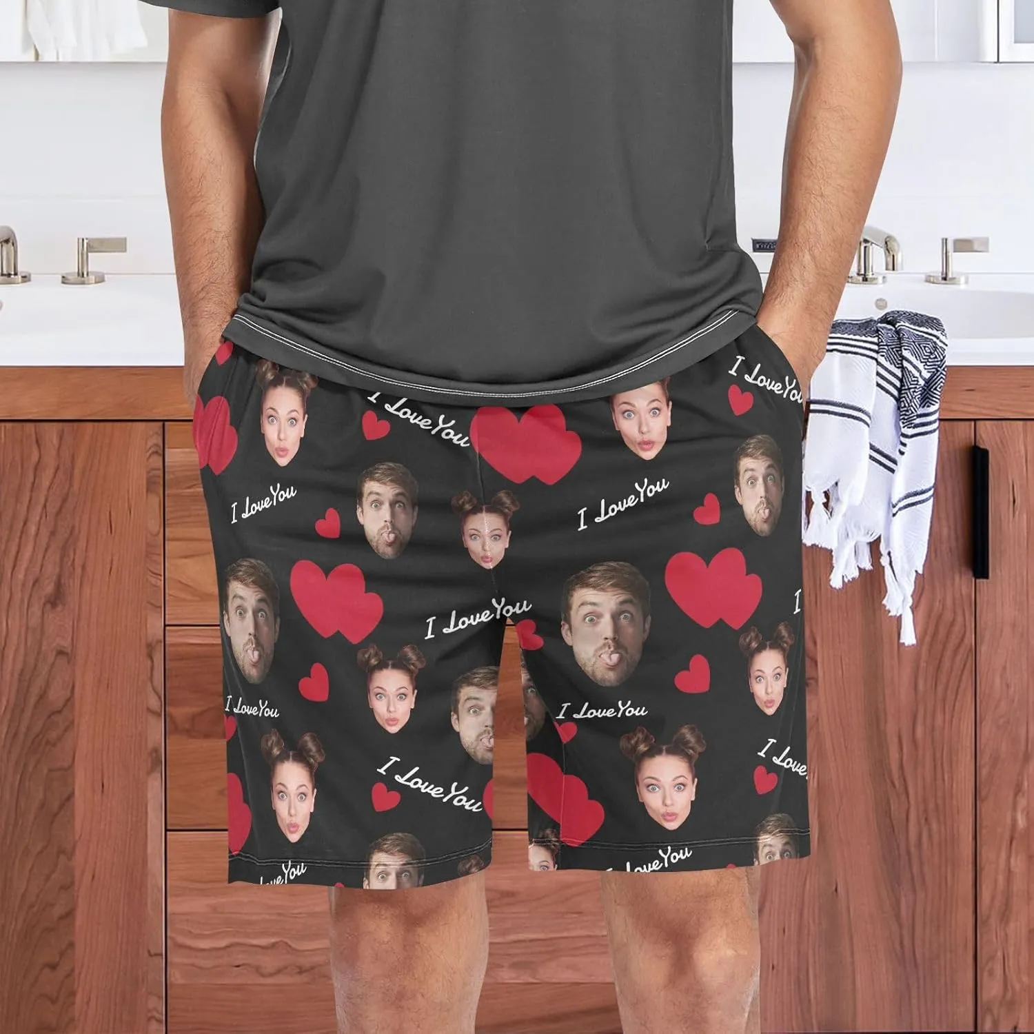 Personalized Mens Pajama Shorts Custom Face Lounge Sleep Shorts Men's Sleepwear for Men