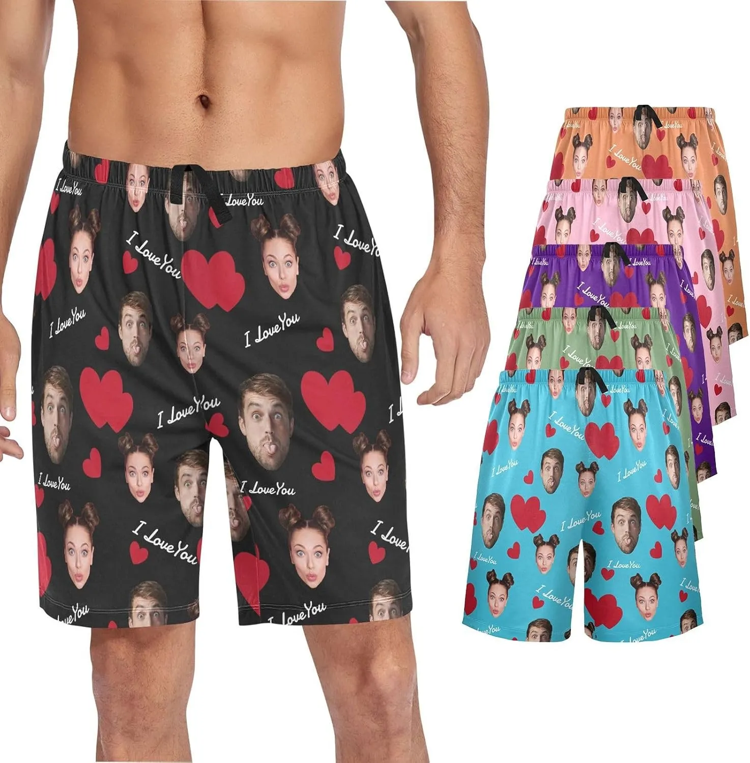 Personalized Mens Pajama Shorts Custom Face Lounge Sleep Shorts Men's Sleepwear for Men