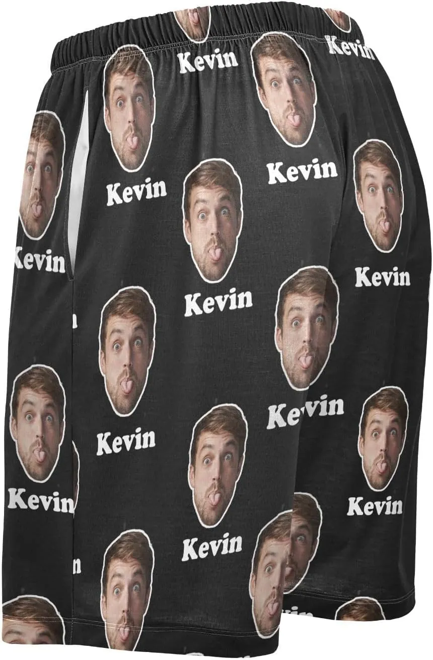 Personalized Mens Pajama Shorts Custom Face Lounge Sleep Shorts Men's Sleepwear for Men
