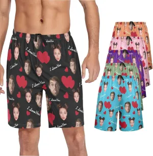 Personalized Mens Pajama Shorts Custom Face Lounge Sleep Shorts Men's Sleepwear for Men