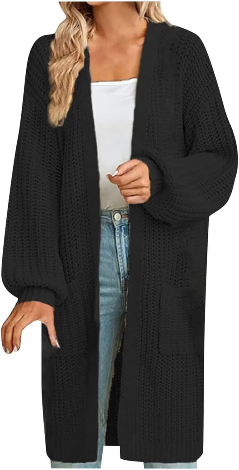 Plus Size Cardigan for Women Knit Lightweight Open Front Chunky Sweater Casual Long Sleeve Jacket Coat with Pockets