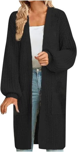 Plus Size Cardigan for Women Knit Lightweight Open Front Chunky Sweater Casual Long Sleeve Jacket Coat with Pockets
