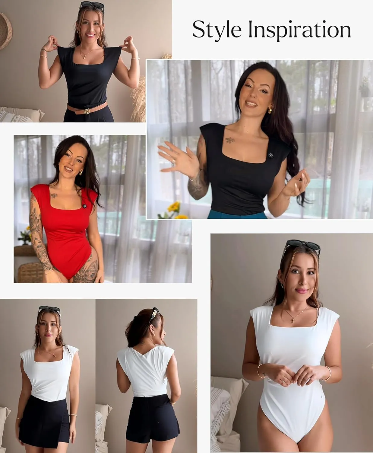 Popilush Body Suits for Womens - Tummy Control Shapewear Bodysuit Square Neck Tank Tops Casual Going Out Outfits Thong