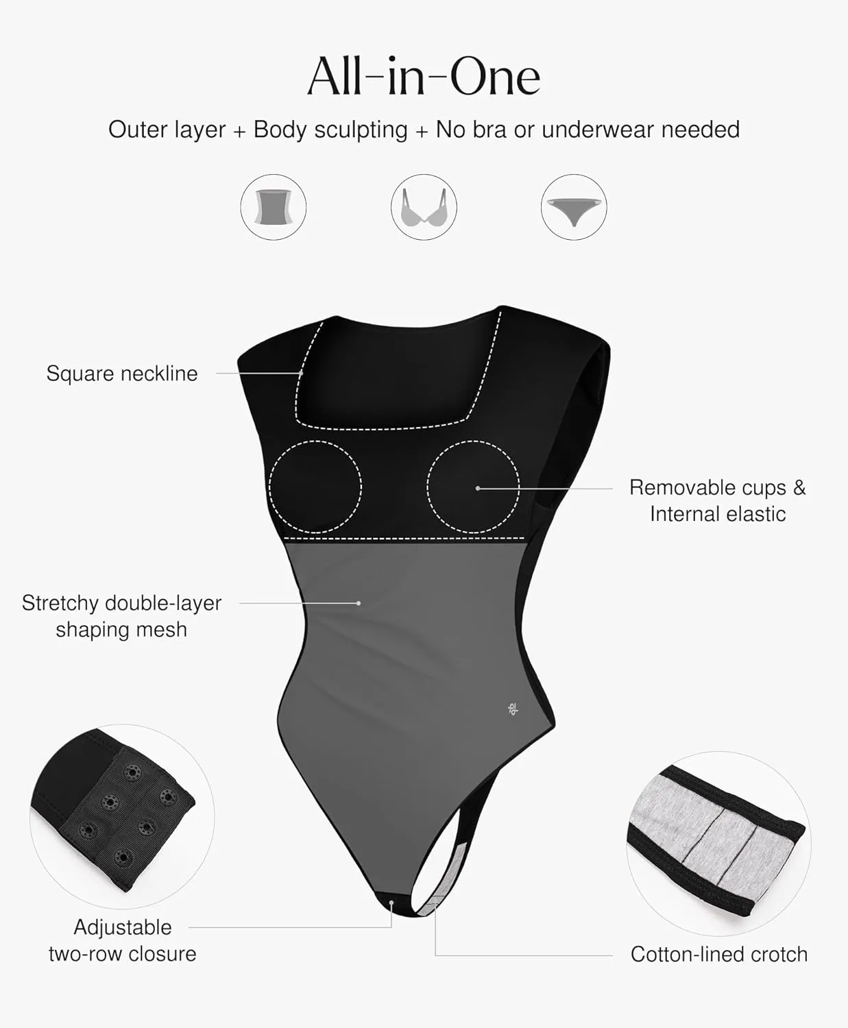 Popilush Body Suits for Womens - Tummy Control Shapewear Bodysuit Square Neck Tank Tops Casual Going Out Outfits Thong