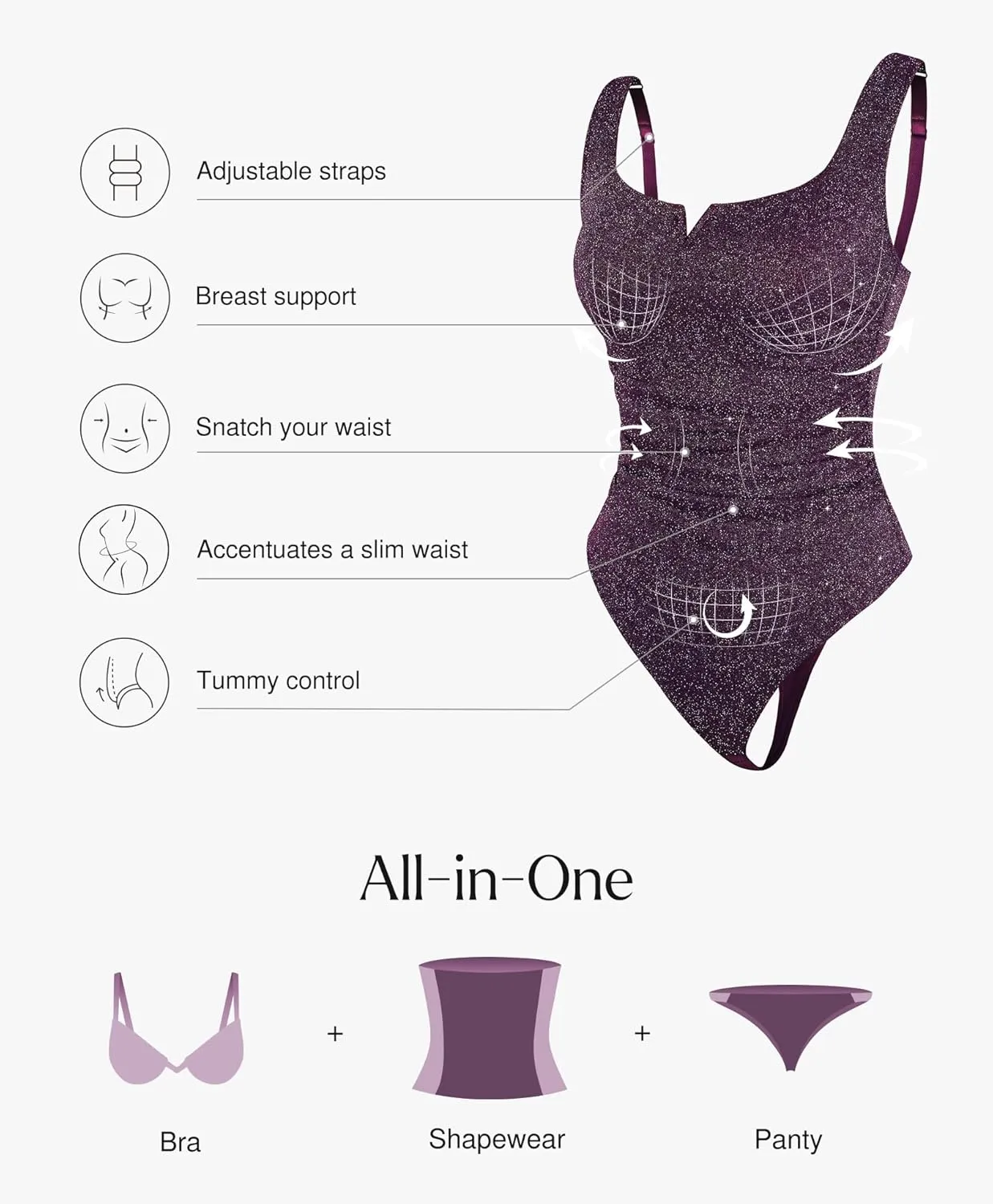 Popilush Sparkly Tops for Women - Square Neck Shapewear Bodysuit Tummy Control Sleeveless Body suit Going Out Tank Tops