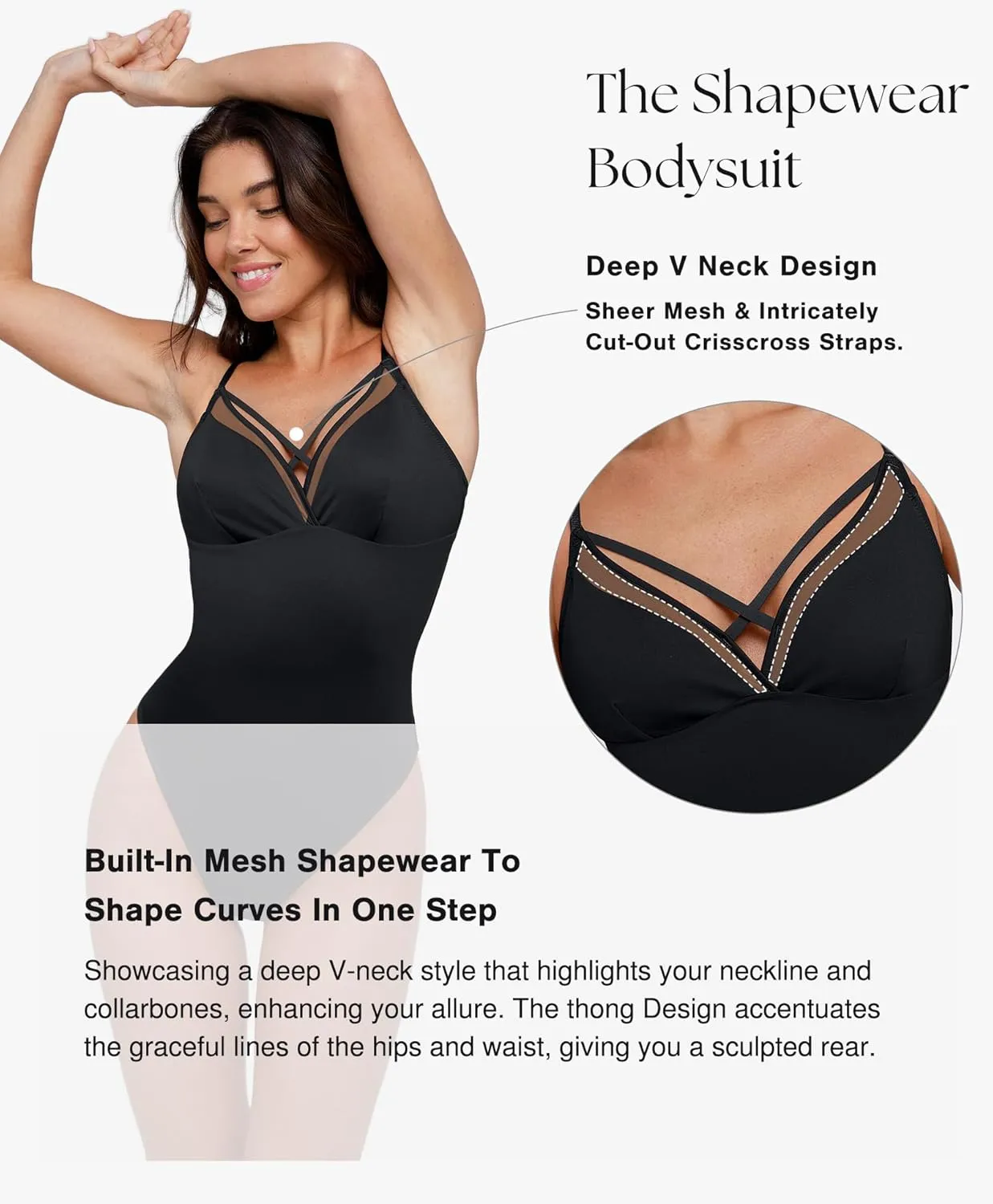 Popilush Women's Deep V Neck Bodysuit Sleeveless Criss Cross Tummy Control Shapewear Thong Body Suits Cami Tank