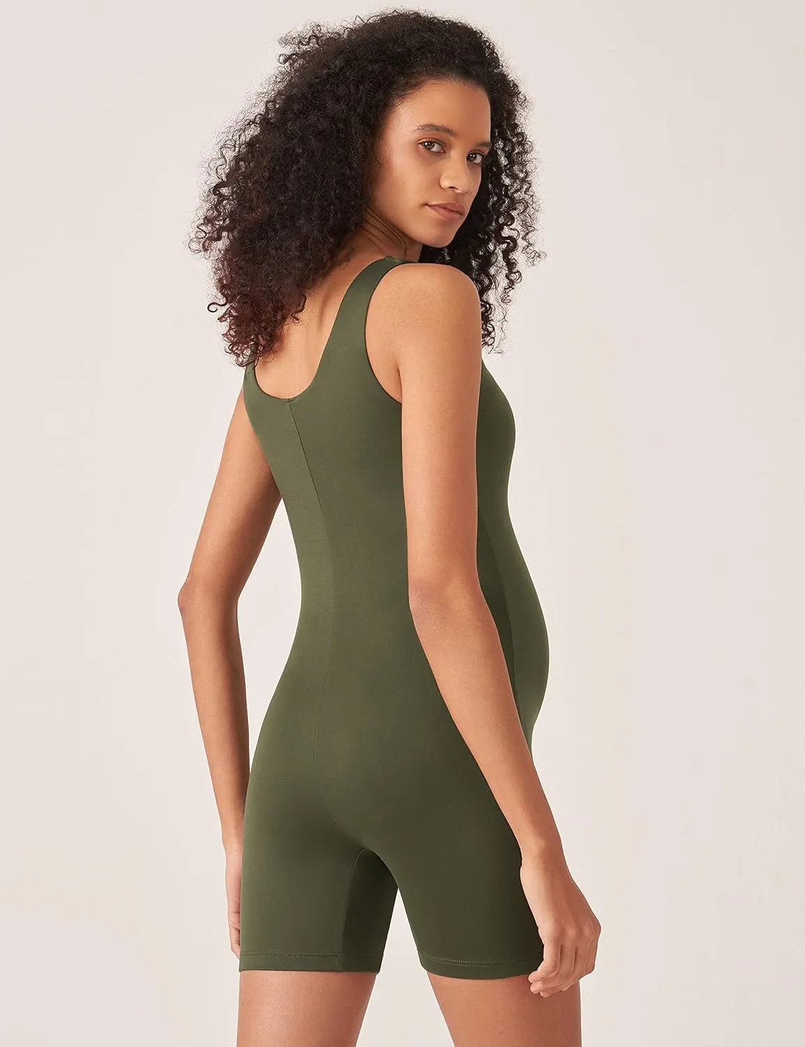 POSHDIVAH Women's Maternity Bodysuit Pregnancy Shapewear Double Lined Sleeveless Tank Top Shorts Romper Jumpsuit
