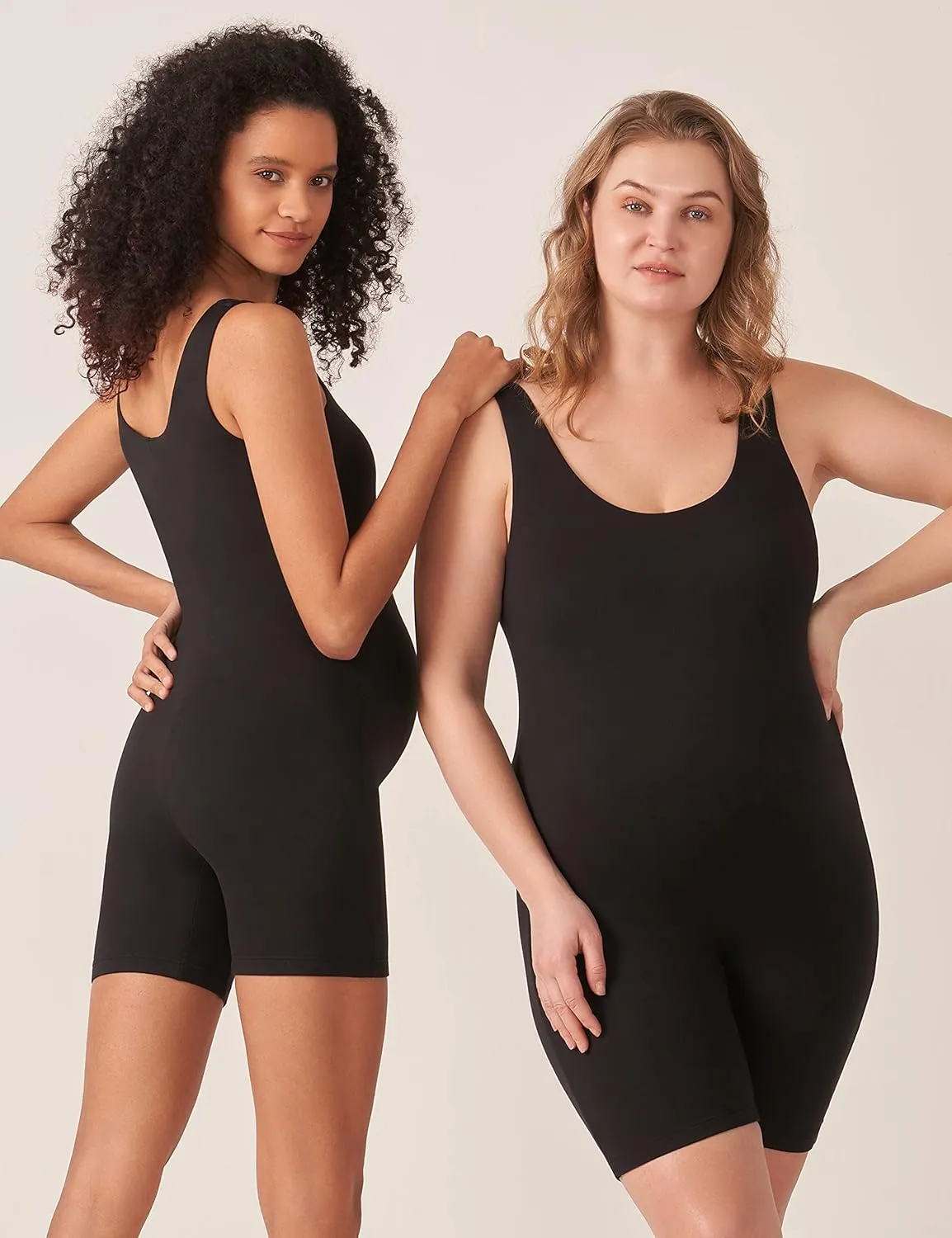 POSHDIVAH Women's Maternity Bodysuit Pregnancy Shapewear Double Lined Sleeveless Tank Top Shorts Romper Jumpsuit