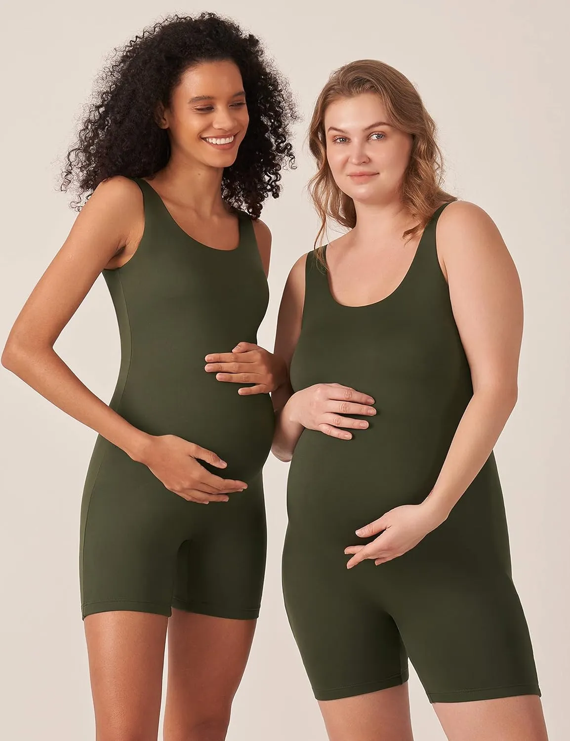 POSHDIVAH Women's Maternity Bodysuit Pregnancy Shapewear Double Lined Sleeveless Tank Top Shorts Romper Jumpsuit