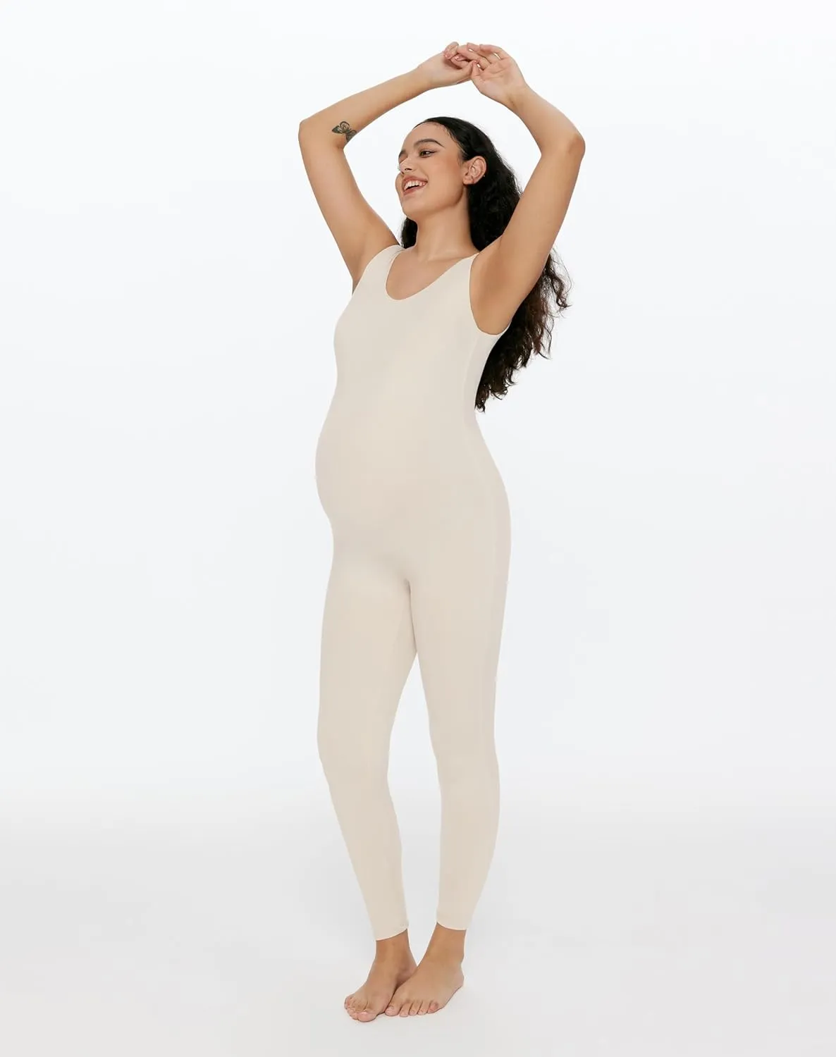 POSHDIVAH Women's Maternity Jumpsuit Romper Pregnancy Leggings Sleeveless Tank Top Bodycon Bodysuit Shapewear