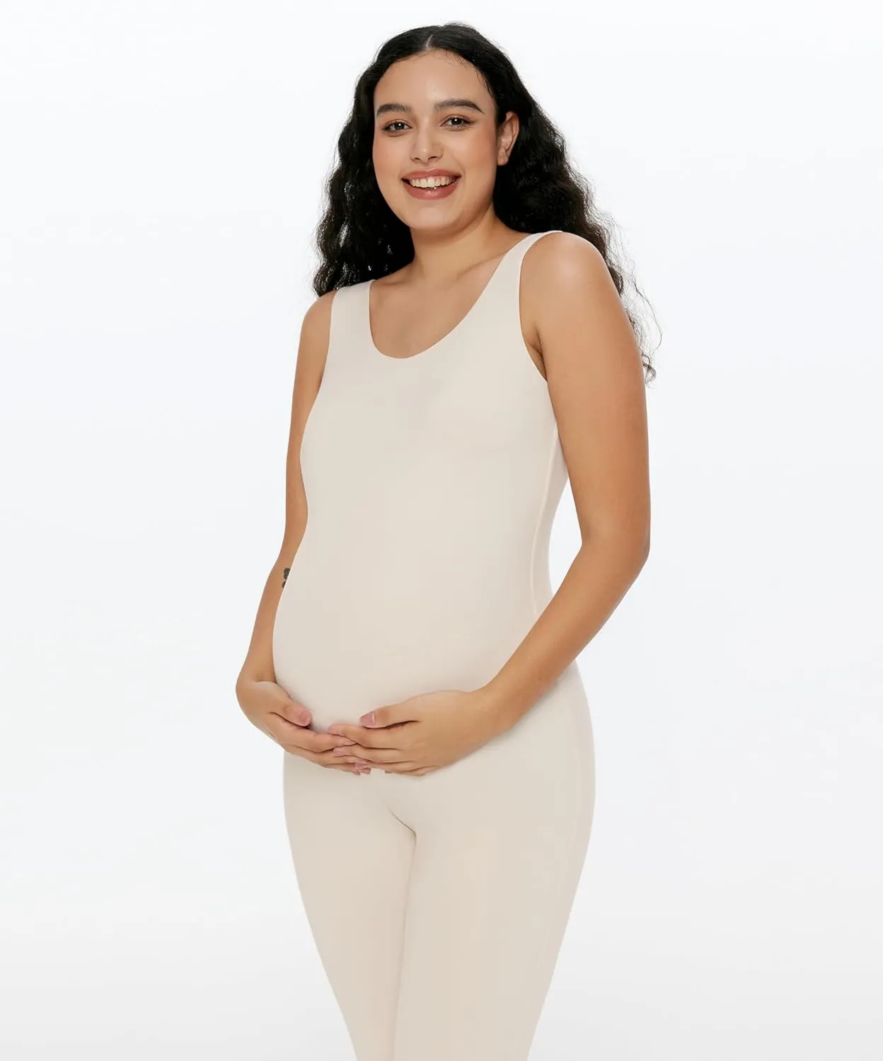 POSHDIVAH Women's Maternity Jumpsuit Romper Pregnancy Leggings Sleeveless Tank Top Bodycon Bodysuit Shapewear