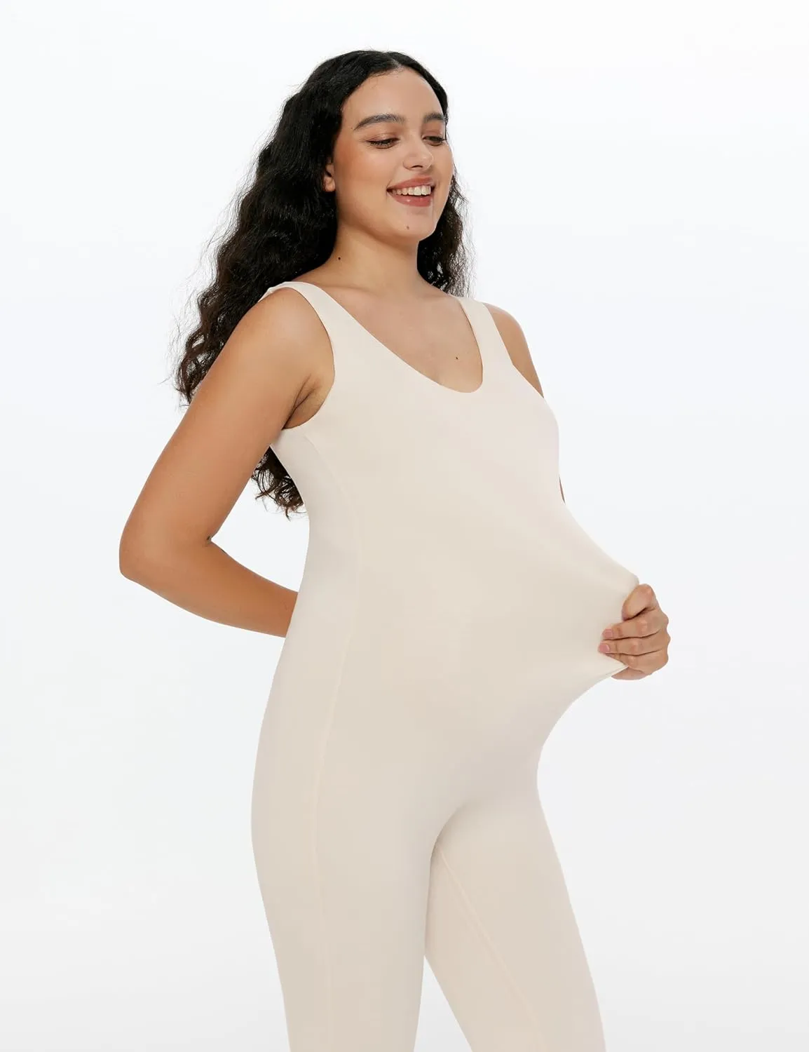 POSHDIVAH Women's Maternity Jumpsuit Romper Pregnancy Leggings Sleeveless Tank Top Bodycon Bodysuit Shapewear