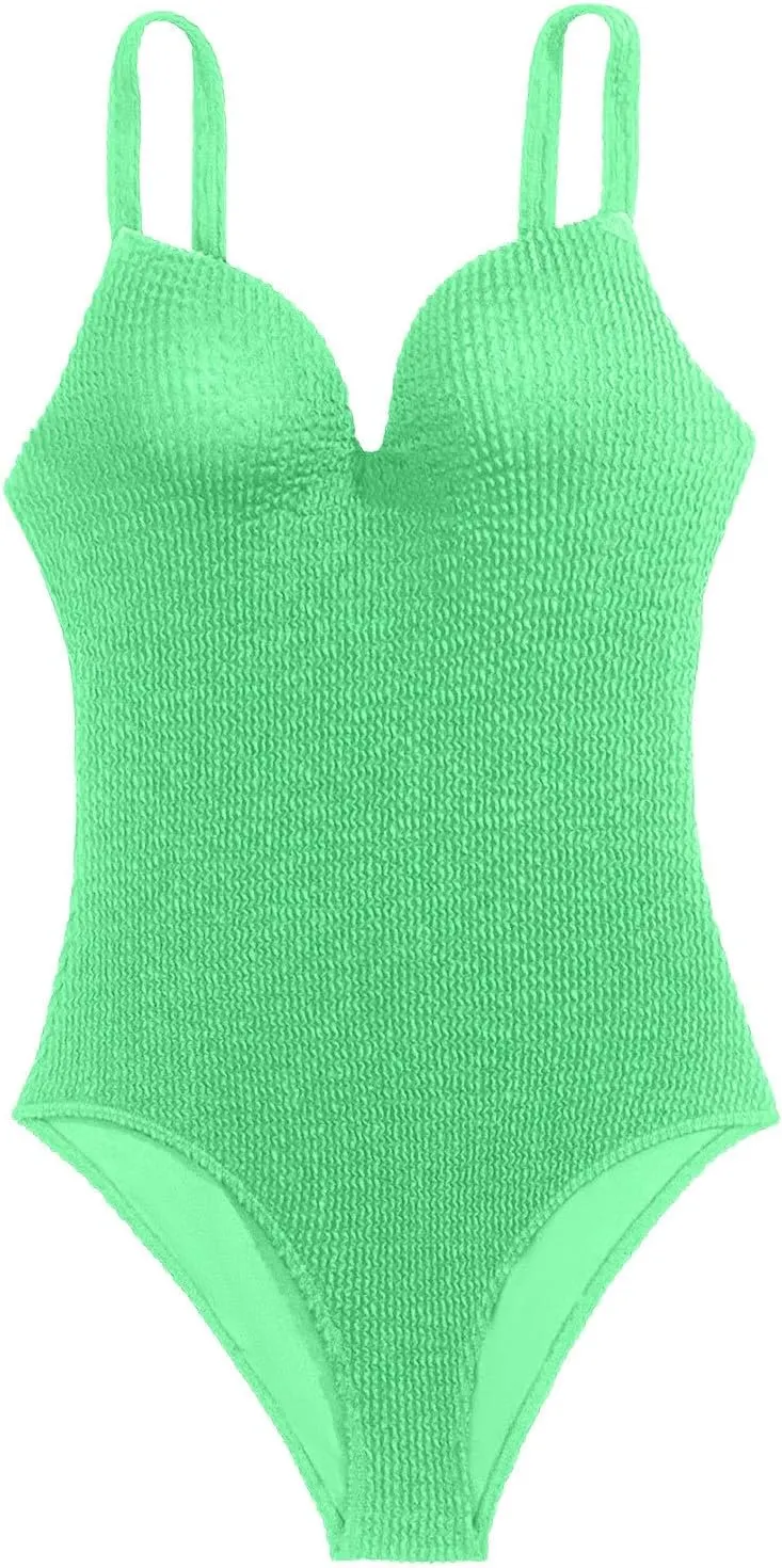 PTOLOCIF Slimming Swimsuits for Women Tummy Control Swimsuit High Waisted Bathing Suit Cutout Monokini V Neck Swimwear