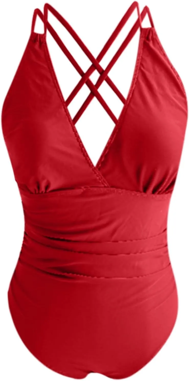 PTOLOCIF Thong Swimsuits for Women Ruched Tummy Control Square Neck Bathing Suits Full Coverage Swim Suits Sexy Swimwear
