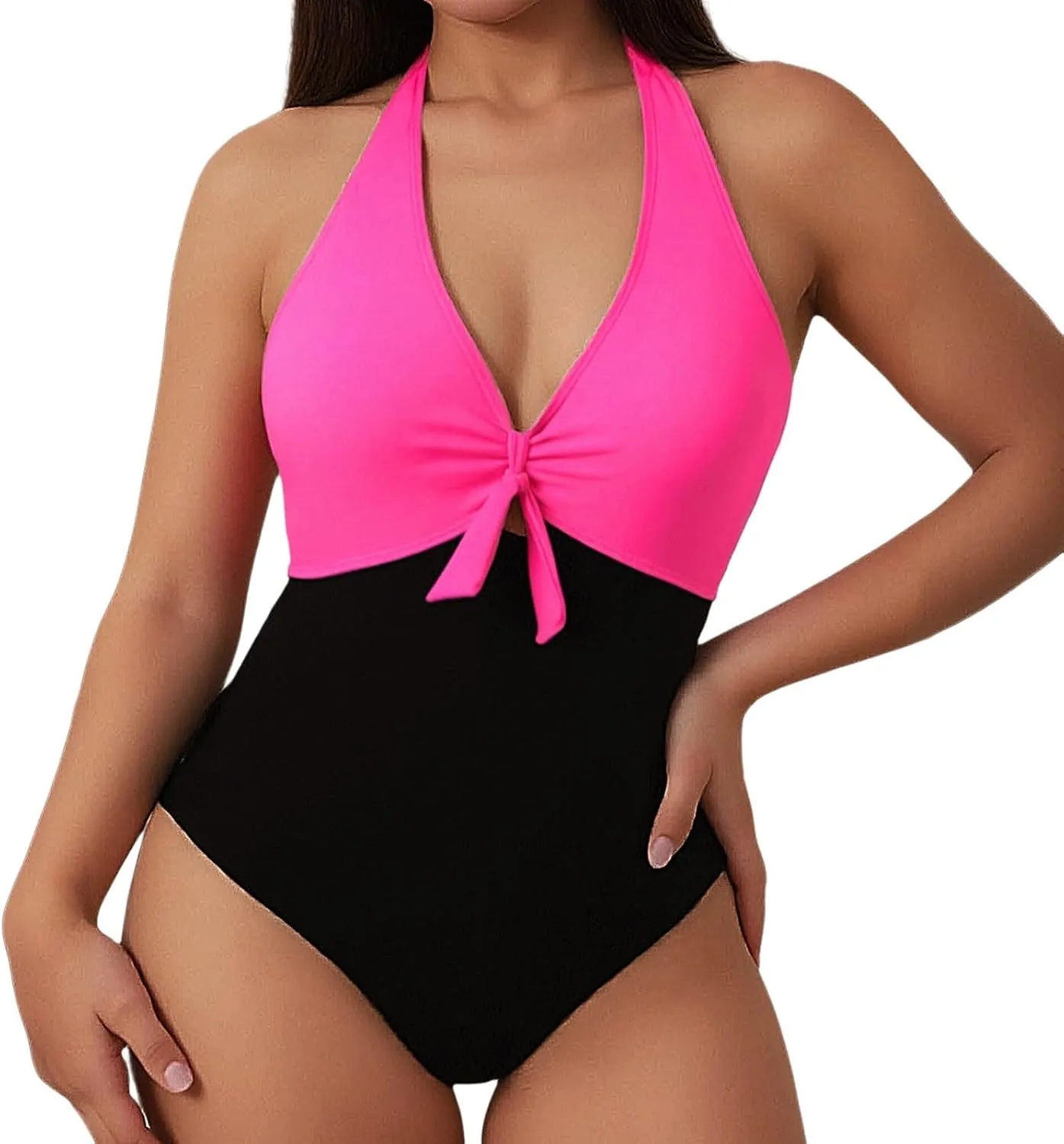 PTOLOCIF Womens Bathing Suit One Piece Deep V Neck Push up Swimsuits Tummy Control Swimwear Modest Plus Size Vacationt Outfit