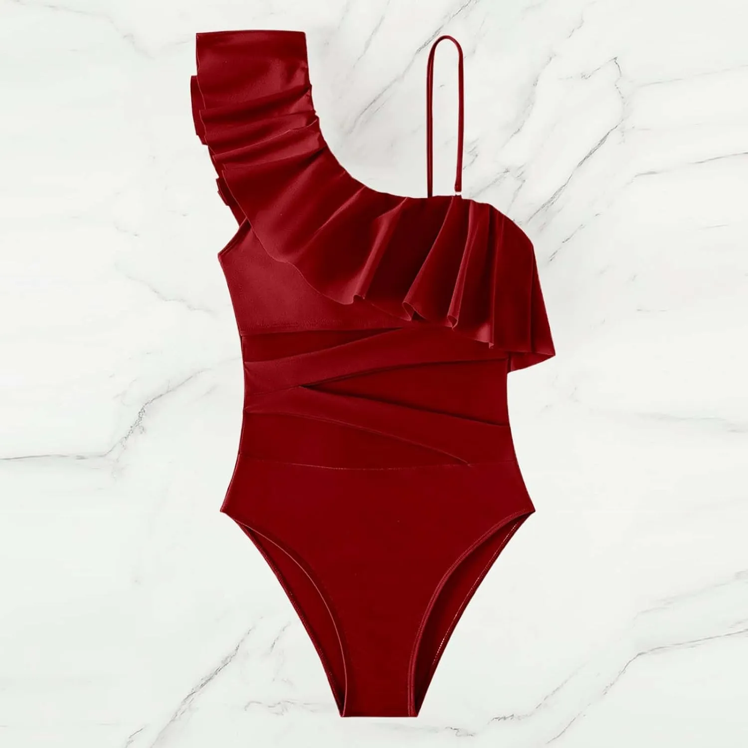 PTOLOCIF Women's One Piece Swimsuit Scoop Neck Cutout Back Self Tie Bathing Suit Cheeky Swimsuits High Cut Swimwear