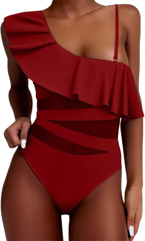 PTOLOCIF Women's One Piece Swimsuit Scoop Neck Cutout Back Self Tie Bathing Suit Cheeky Swimsuits High Cut Swimwear