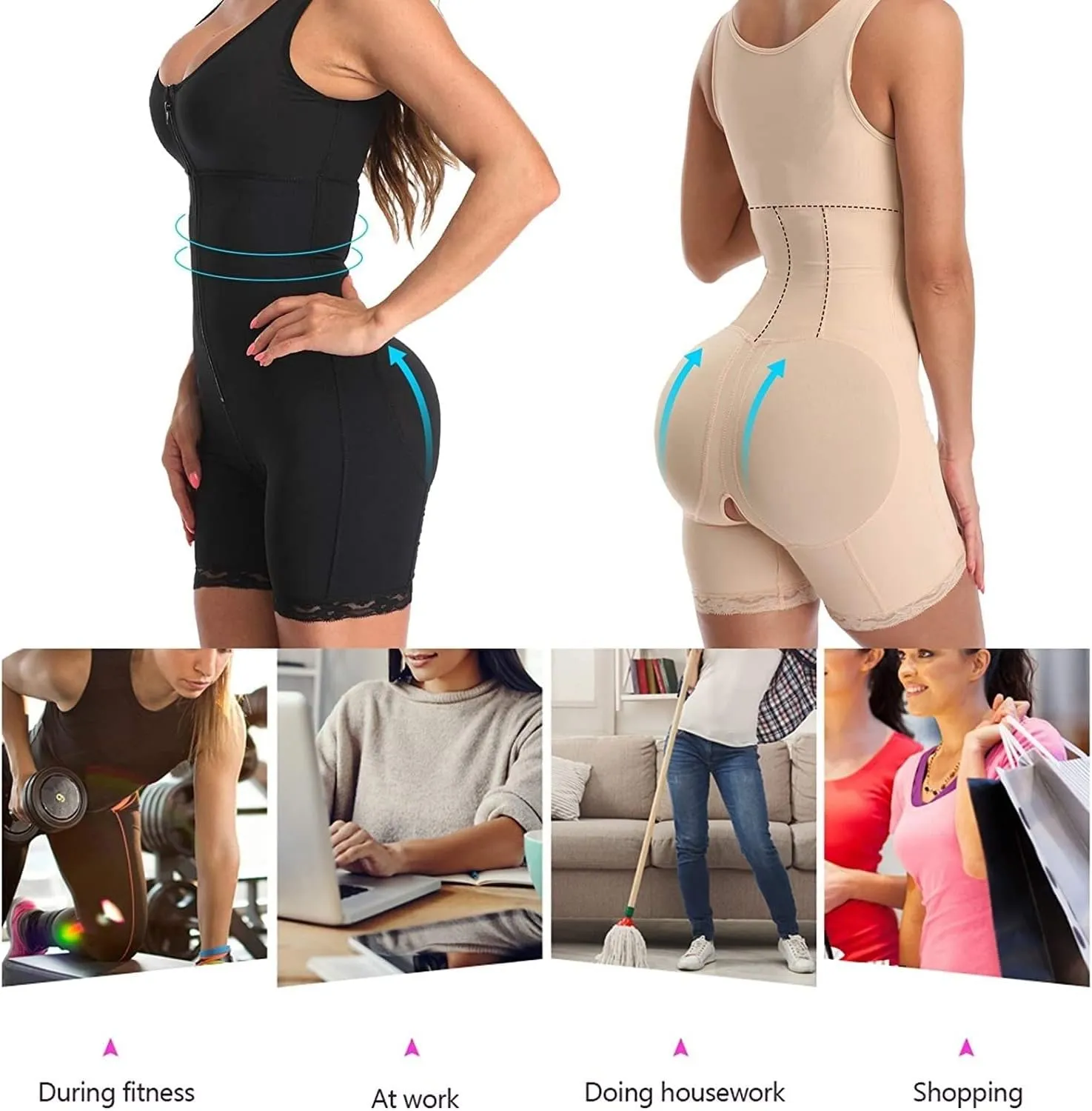 Safety Certification Womens Waist Trainer Shapewear, Anti Cellulite Bodysuit, Breathable Butt Lifter Underwear(Color:Black,Size:Large)
