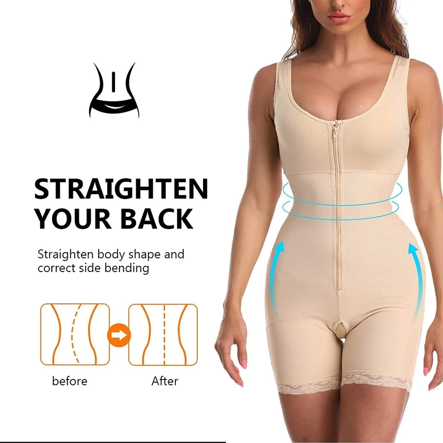 Safety Certification Womens Waist Trainer Shapewear, Anti Cellulite Bodysuit, Breathable Butt Lifter Underwear(Color:Black,Size:Large)