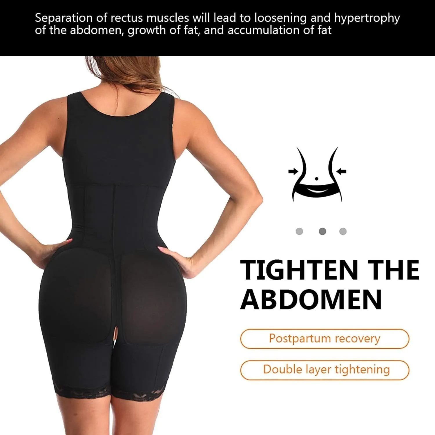 Safety Certification Womens Waist Trainer Shapewear, Anti Cellulite Bodysuit, Breathable Butt Lifter Underwear(Color:Black,Size:Large)