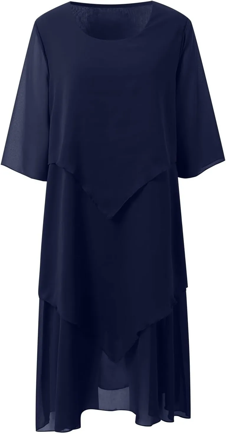 Semi Formal Dresses for Women Plus Size Casual Half Sleeve Flowy Midi Funeral Dress Wedding Spring Country Concert Outfits